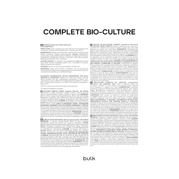 Bulk Bio-culture complète, capsules probiotiques, paquet de 180, lemballage peut varier