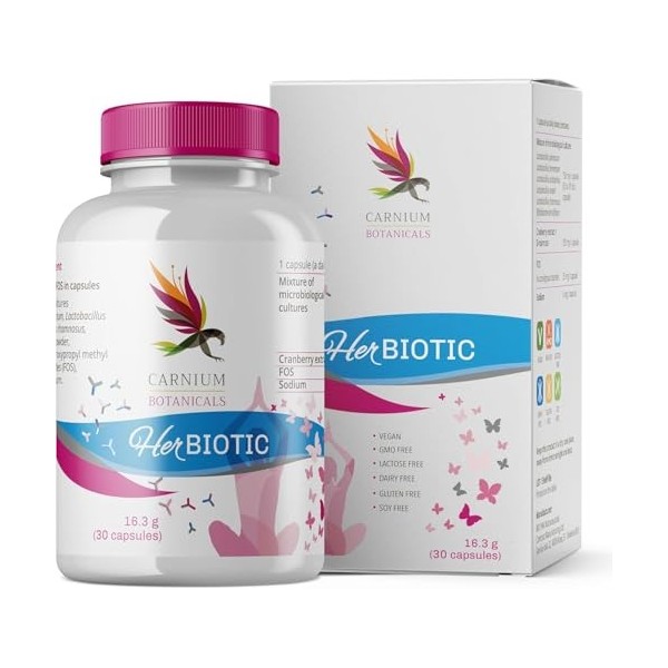 Carnium Botanicals Her Biotic – Complexe de Probiotiques avec Lactobacillus, Bifidobacterium, Extrait de Canneberge, D-Mannos
