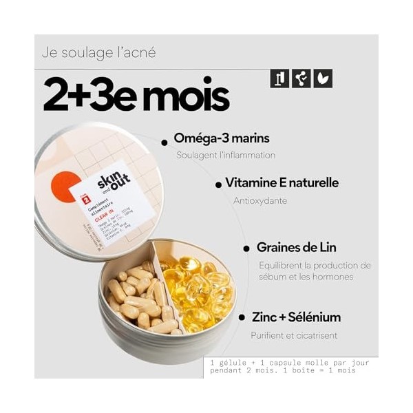 Skin & Out - Complément Alimentaire Stop-Boutons - Soulage linflammation de la peau - Cure 1 mois - Acné hormonale - Régulat