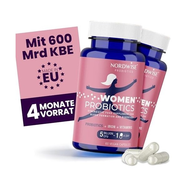 NORDWISE Probiotiques Assainissement intestinal pour femmes I 2 mois de stock 300 milliards dUFC/paquet I Soutien à la cro