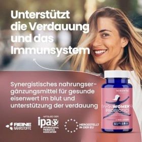 NORDWISE Probiotiques Assainissement intestinal pour femmes I 2 mois de stock 300 milliards dUFC/paquet I Soutien à la cro