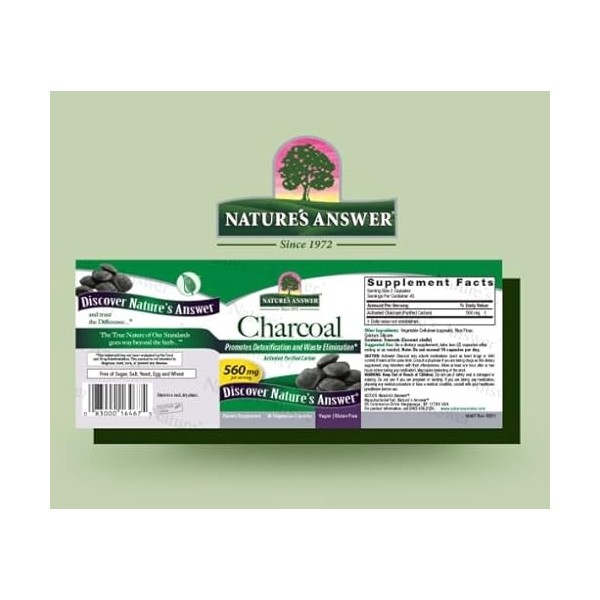 Natura Answers, Charbon sans gluten, 90 gélules végétariennes