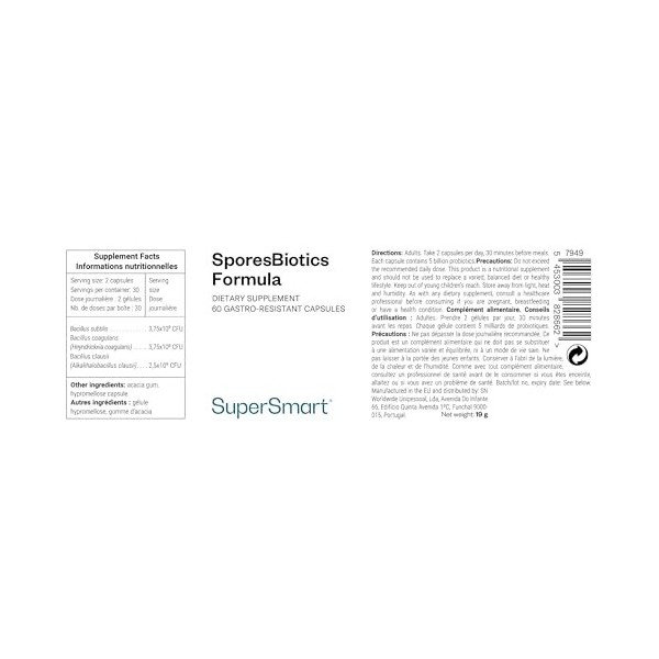 SporesBiotics Formula - Probiotique Flore Intestinale - 3 Souches Ă Spores : Bacillus Subtilis, Coagulans, Clausii - 10 Milli