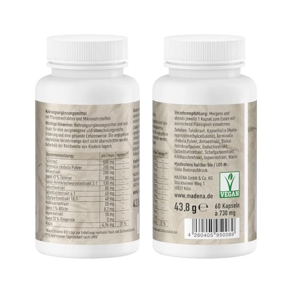 MADENA SiboVital - Complexe végétal chez SIBO pour soutenir la muqueuse intestinale - 60 gélules avec tulsi, amla, scarpentia