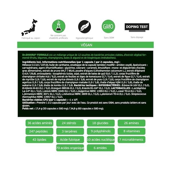 Dr. OHHIRA® – Standard pour la Santé Intestinale – Probiotiques, Prébiotiques et Postbiotiques OM-X® –3 Ans Fermentation de 1...