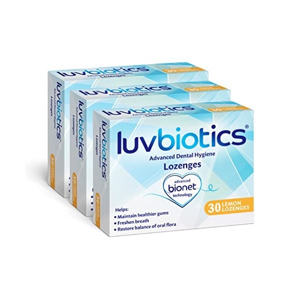 Luv Biotics Pastilles au citron sans sucre avec probiotiques oraux, xylitol et aloe vera - 3 x 30 pastilles