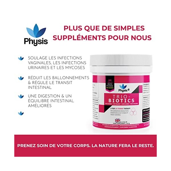 Physis Orale Femme | 180 Cachets | Traitement Muguet, Cystite, UTI &Vaginite Bactérienne | Bactéries Utiles | 3in1 Flore Inte...