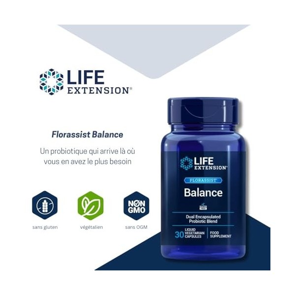 Life Extension - FLORASSIST® Balance 30 Gélules – Bactéries Intestinales Hautement Dosées pour un Soutien Optimal - Végétarie