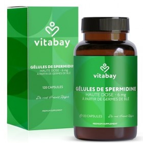 Vitabay Spermidine 6 mg hautement dosée – 120 gélules véganes à base d’extrait de germe de blé fermenté – fabrication naturel
