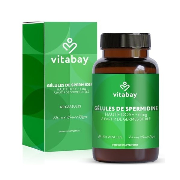 Vitabay Spermidine 6 mg hautement dosée – 120 gélules véganes à base d’extrait de germe de blé fermenté – fabrication naturel