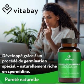 Vitabay Spermidine 6 mg hautement dosée – 120 gélules véganes à base d’extrait de germe de blé fermenté – fabrication naturel