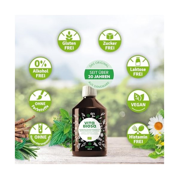 Vita Biosa Original 500 ml de qualité bio – Boisson fermentée avec bactéries lactiques issues de 19 herbes – Micro-organismes