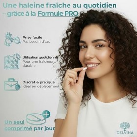DELVINA Probiotiques Oraux PRO - 90 comprimés à sucer - Contre mauvaise haleine - Haleine fraîche - 5 Souches, Vitamine D3, Z...
