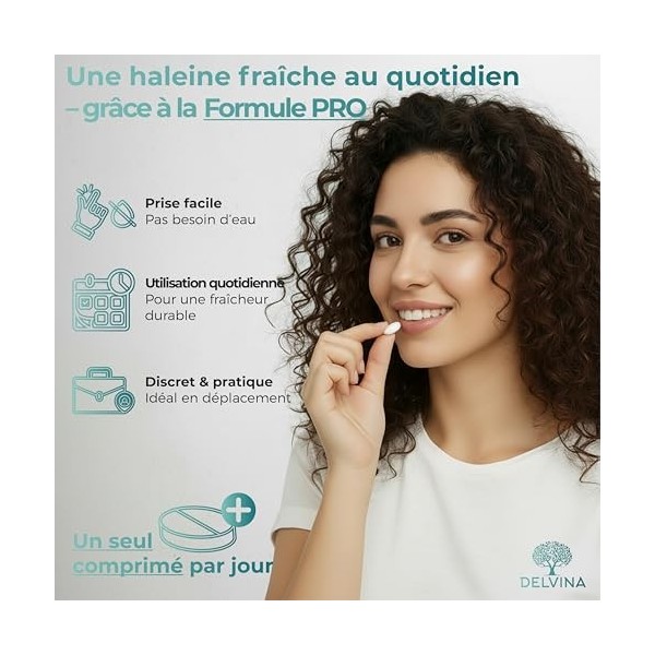 DELVINA Probiotiques Oraux PRO - 90 comprimés à sucer - Contre mauvaise haleine - Haleine fraîche - 5 Souches, Vitamine D3, Z...