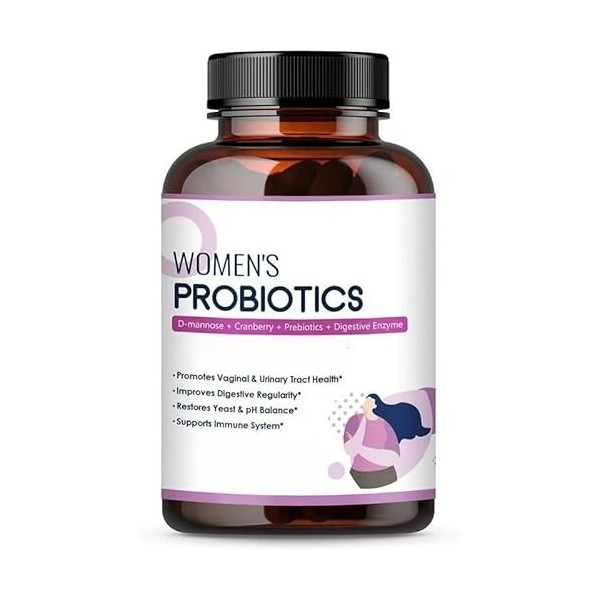Probiotiques pour femmes – Probiotiques vaginaux de canneberge avec enzymes digestives, prébiotiques et soutien à léquilibre