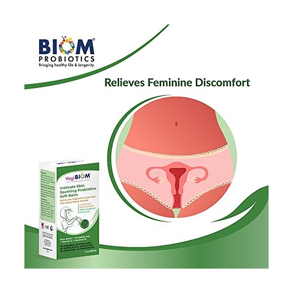 Biom Probiotic Baume doux au beurre de karité avec probiotiques VagiBiom pour soins de la peau 100 % naturel sans parabènes F