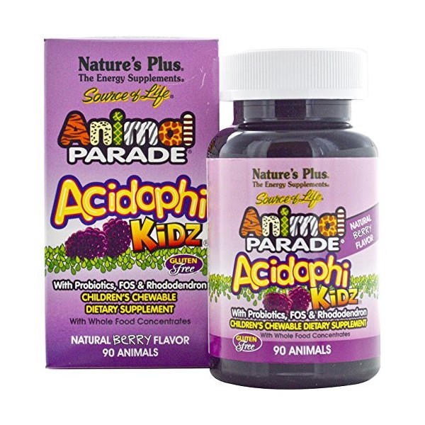 AcidophiKidz Lot de 90 animaux à mâcher pour enfant Baie naturelle Natures Plus