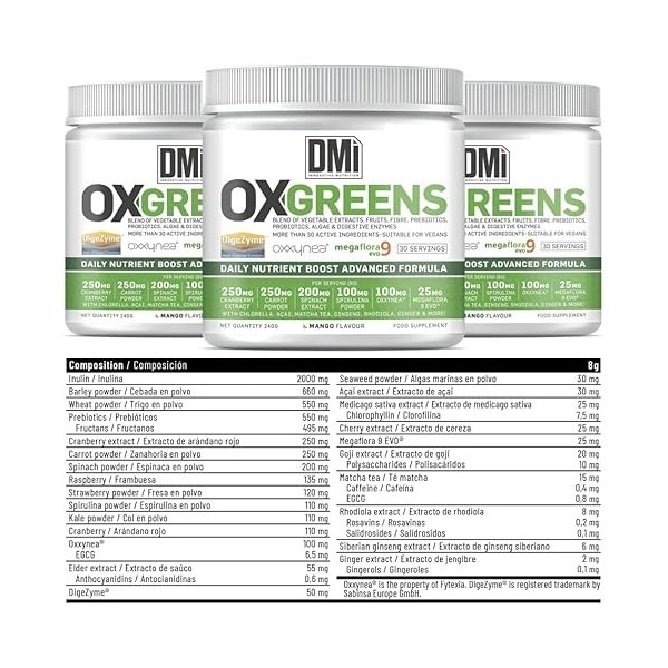 DMI- OXGREENS - 240G - Daily Nutrient Food - Goût : mangue