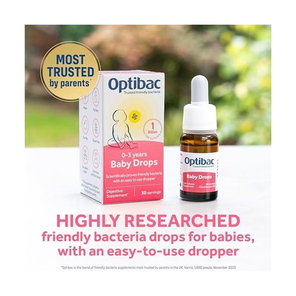 OptiBac Pour Votre Bébé | 1 Milliard Bonnes Bactéries | Complément Alimentaire Naturel | Approvisionnement dun Mois | Goutte