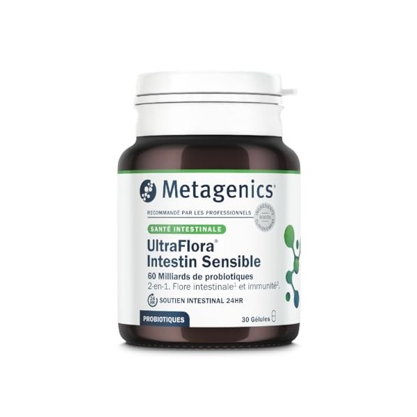 Metagenics UltraFlora Intestin Sensible - 60 milliards de probiotiques - 2-en-1 : Flore intestinale1 et immunité2 - Soutien I