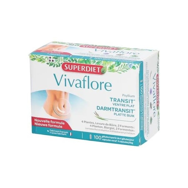 SUPERDIET, Vivaflore Transit,Ventre Plat, 100 Capsules !Nouvelle formule !
