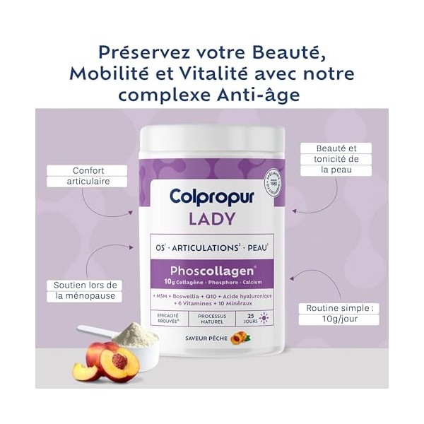 COLLAGENE Poudre Spécial Ménopause | 25 jours |Saveur Pêche | Complément Alimentaire Femme | Collagène Hydrolysé, Vitamine C ...
