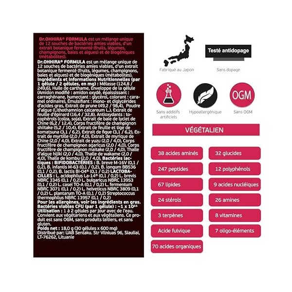 Dr. OHHIRA® DELUXE – 100 Mds CFU – Complément Gut Health – Probiotiques, Prébiotiques, Postbiotiques OM-X® – 5 Ans Fermentati...