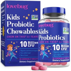 Probiotique Lovebug pour enfants | Multi-souche 10 milliards dUFC | Constipation et inconfort gastrique | Sans sucre | 4 ans