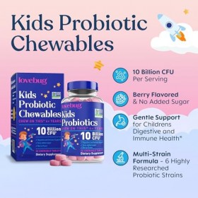 Probiotique Lovebug pour enfants | Multi-souche 10 milliards dUFC | Constipation et inconfort gastrique | Sans sucre | 4 ans