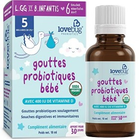 Lovebug Probiotics Gouttes pour bébés pour 0 mois et plus, 10 ml approvisionnement de 30 jours 5 milliards dUFC avec L GG,