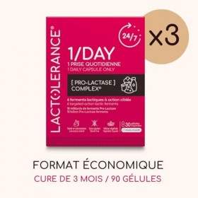 LACTOLERANCE 1/DAY | Précurseur Naturel de Lactase | Pack 3 Mois - 90 Gélules | Améliore la Digestion du Lactose | Protection...