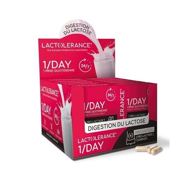LACTOLERANCE 1/DAY | Précurseur Naturel de Lactase | Pack 3 Mois - 90 Gélules | Améliore la Digestion du Lactose | Protection...
