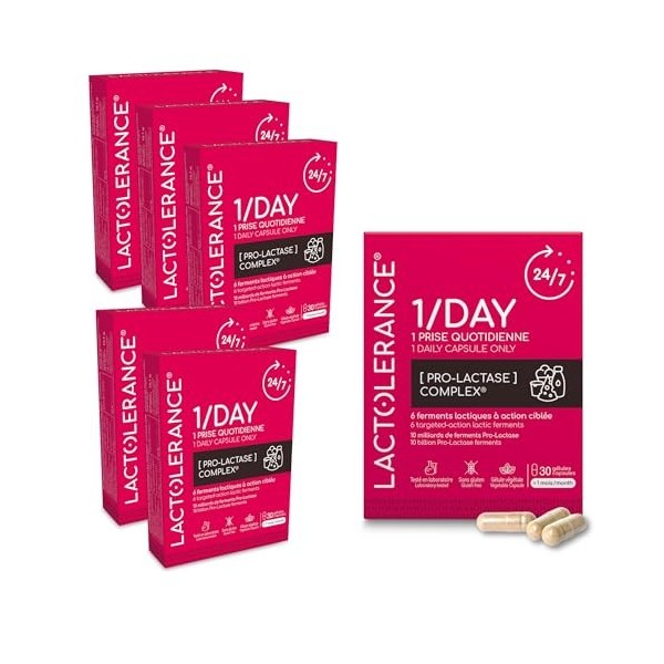 LACTOLERANCE 1/DAY | Précurseur Naturel de Lactase | Pack 3 Mois - 90 Gélules | Améliore la Digestion du Lactose | Protection...
