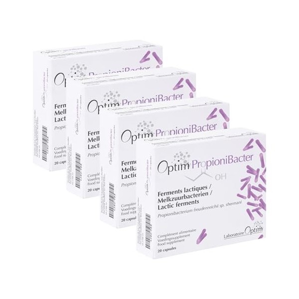 OPTIM Propionibacter PACK 4 x 20 gélules Ferment lactique Propionibacterium | Confort Flore Intestinale Transit Souche produc