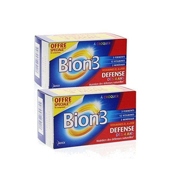 Bion 3 DEFENSE à Croquer Dés 4 Ans Maintien des défenses Naturelles- Lot de 2 Boites de 90 Comprimés by Bion