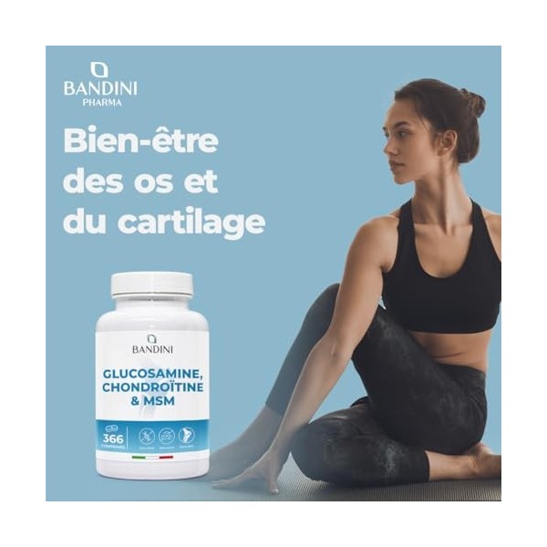 Bandini® Glucosamine Chondroïtine MSM + Vitamine C | 366 comprimés - 6 mois | Réduit inflammations des articulations, renforc