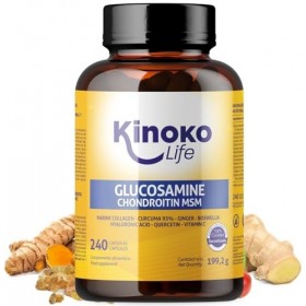 Glucosamine et Chondroïtine 240 gélules avec MSM, collagène marin, acide hyaluronique, curcuma, poivre noir, gingembre, boswe