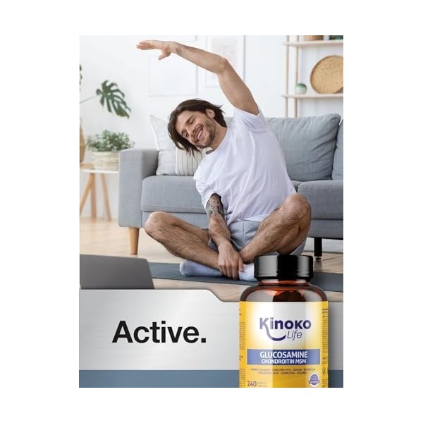 Glucosamine et Chondroïtine 240 gélules avec MSM, collagène marin, acide hyaluronique, curcuma, poivre noir, gingembre, boswe