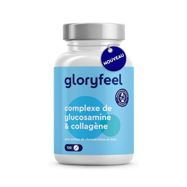 Glucosamine Chondroïtine MSM, Enrichi en Collagène & Acide Hyaluronique, 120 Comprimés Hautement Dosés, Pour les Os, Cartilag