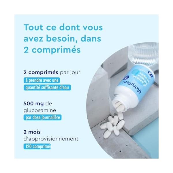 Glucosamine Chondroïtine MSM, Enrichi en Collagène & Acide Hyaluronique, 120 Comprimés Hautement Dosés, Pour les Os, Cartilag