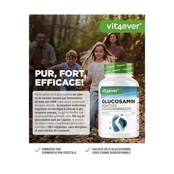 Glucosamine 900mg - 300 gélules - sulfate de D-glucosamine bioactif issu de la fermentation - sans additifs indésirables - ha