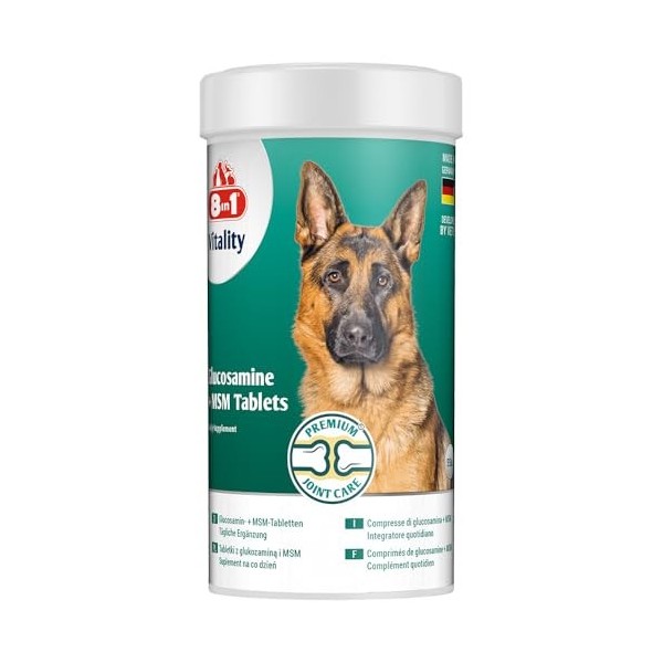 8in1 Comprimés de glucosamine avec MSM – complément Alimentaire pour Chiens Adultes et âgés, 1 boîte 55 comprimés Glucosamine