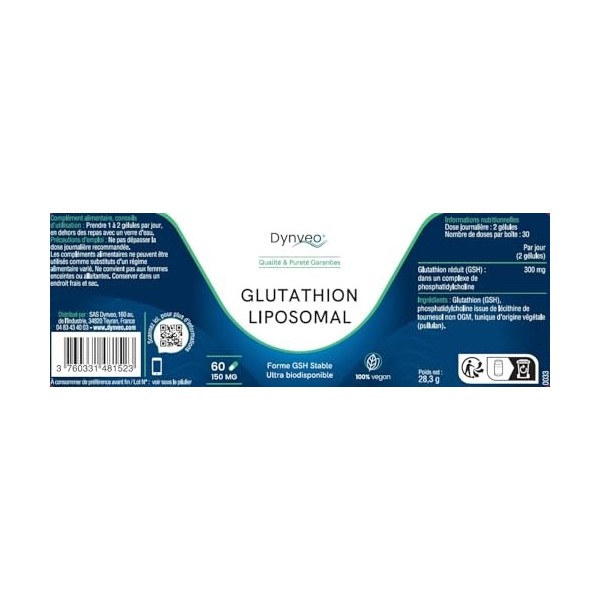 Glutathion Liposomal Naturel - Forme Réduite GSH - Biodisponible & Stable - Antioxydant - Immunité & Détox - Qualité Supérieu