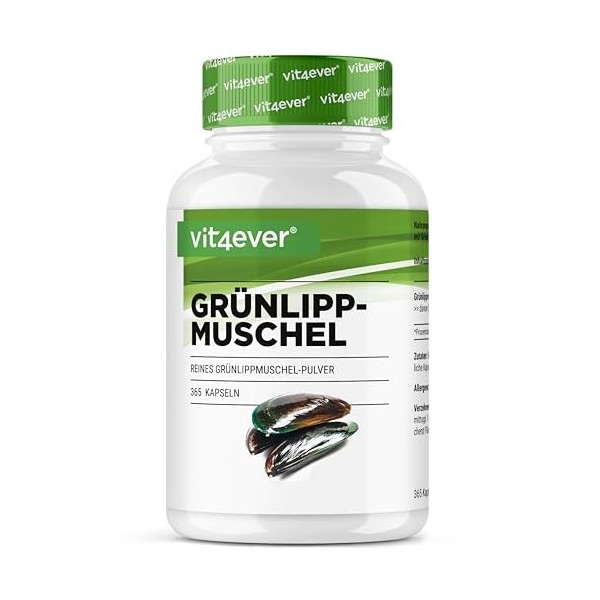 Moules aux orles verts - 365 gélules de 600 mg - Avec glycosaminoglycanes - Extrait hautement dosé - 100% poudre de moules au
