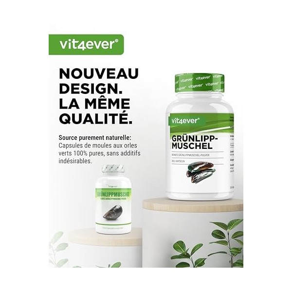 Moules aux orles verts - 365 gélules de 600 mg - Avec glycosaminoglycanes - Extrait hautement dosé - 100% poudre de moules au