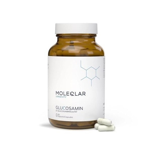 MoleQlar Glucosamine haute dose 90 gélules – 1000 mg/portion, sulfate pur biodisponible, végan, sans gluten