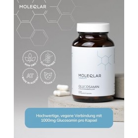 MoleQlar Glucosamine haute dose 90 gélules – 1000 mg/portion, sulfate pur biodisponible, végan, sans gluten