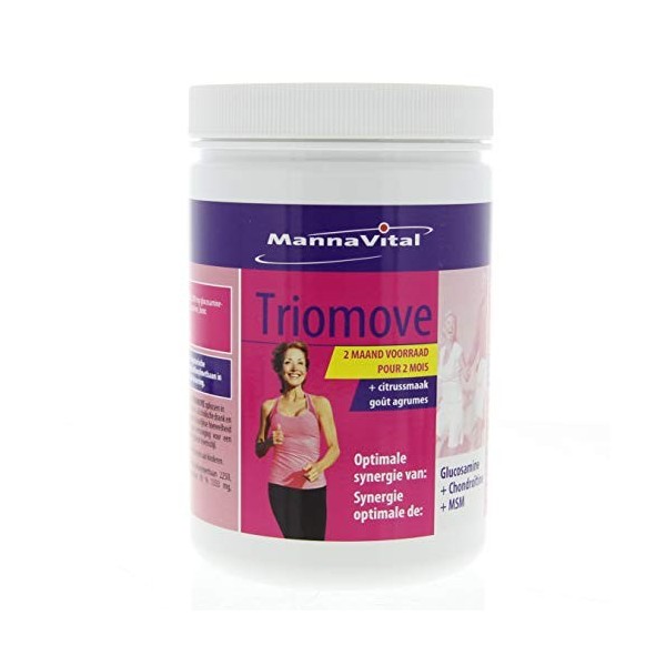 Mannavital Triomove Glucosamine en Poudre, 480g, Vanille, Glucosamine Végétarienne 1500mg, avec Chondroïtine et MSM, Vitamine