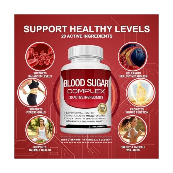 Complément Complexe pour la Glycémie – Aide à maintenir des niveaux de pression artérielle sains déjà dans la plage normale, ...