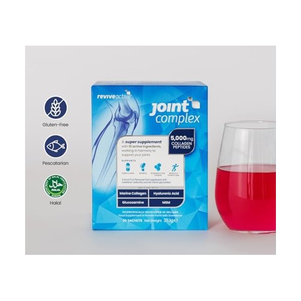 Joint Complex par Revive Active - 1 sachet/jour - Soutient articulations, cartilage, os et muscles - Avec collagène marin, ac